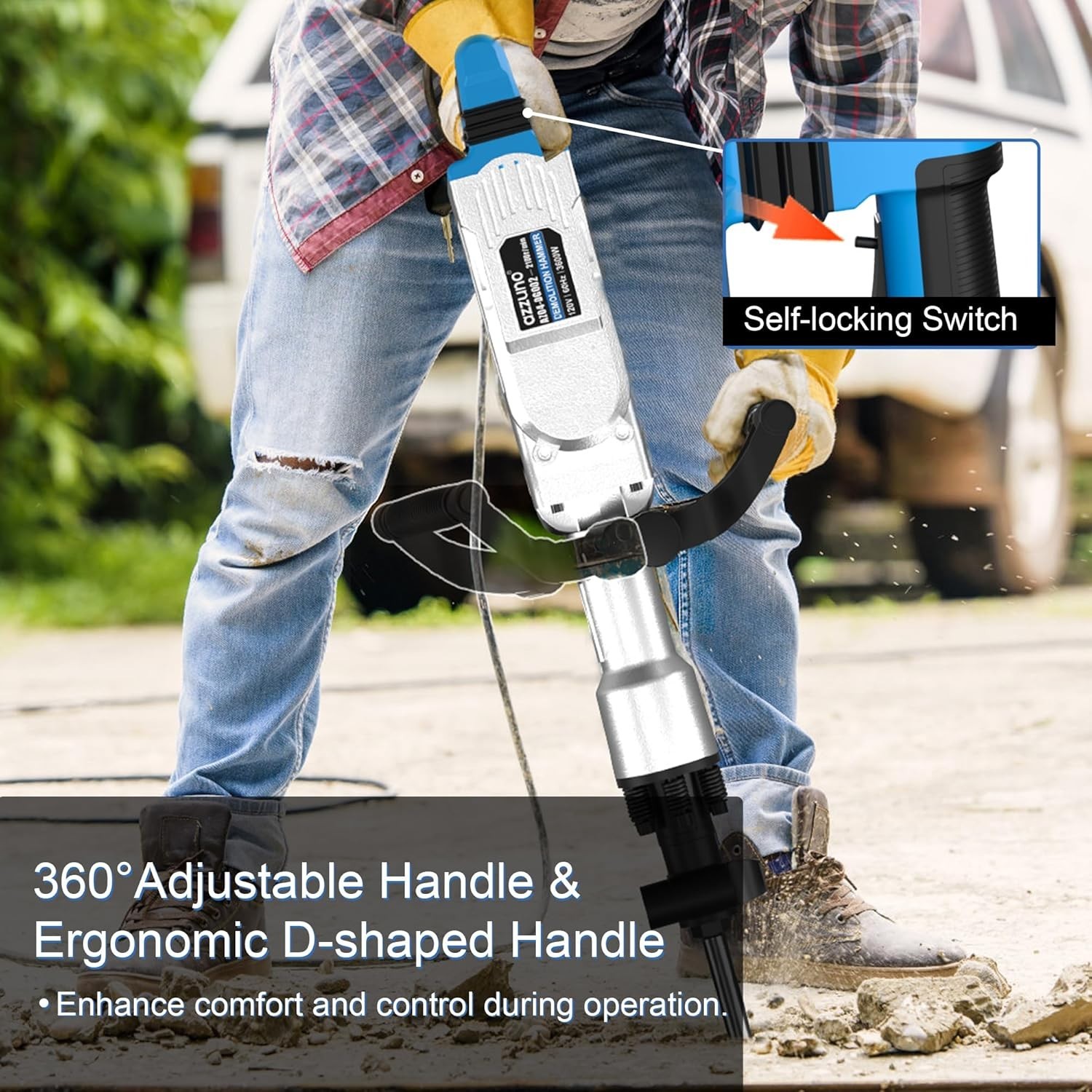 AZZUNO 3600W Demolition Jack Hammer Electric Concrete Breaker