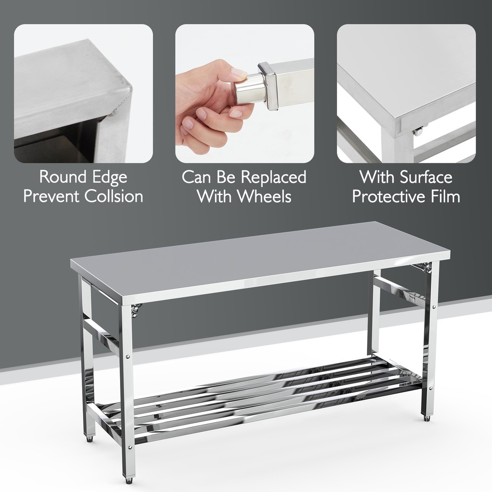 24x60in Kitchen Restaurant Work Prep Table Adjustable Undershelf Stainless Steel