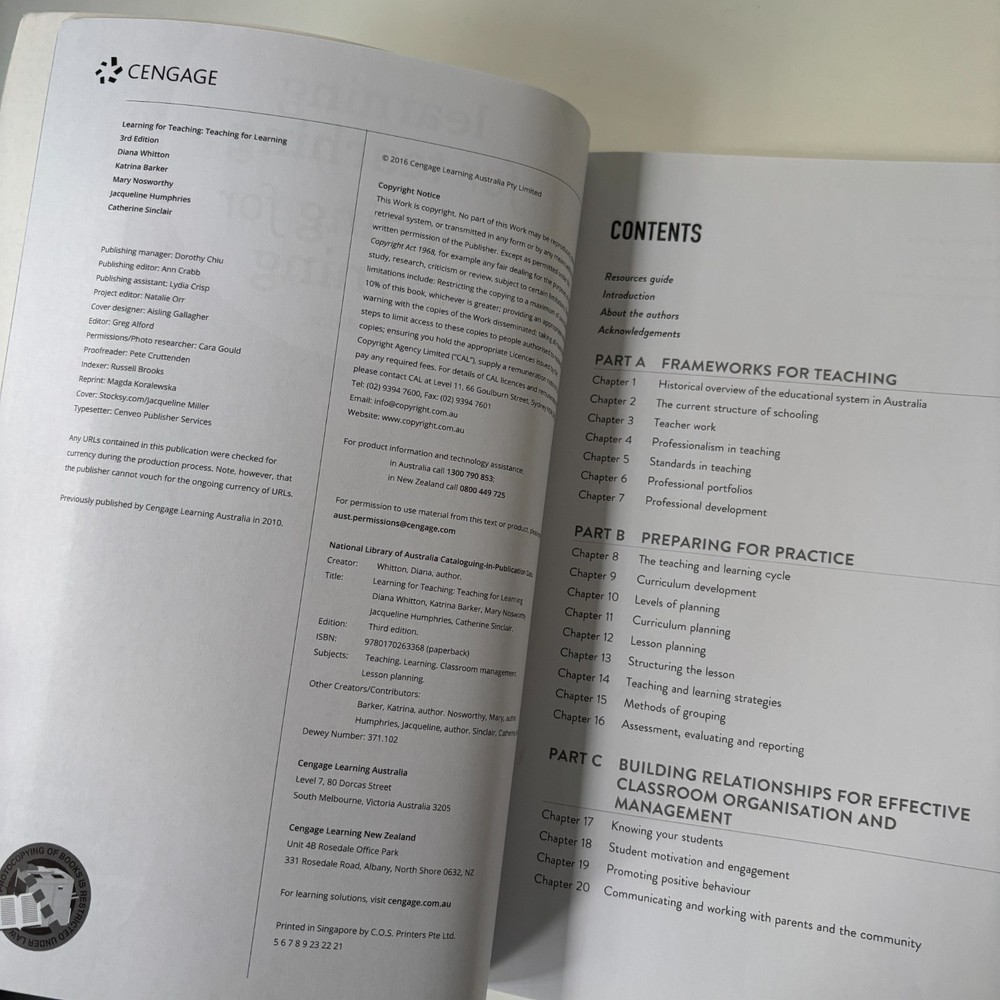 Learning for Teaching: Teaching for Learning 3rd Edition Cengage Textbook PB