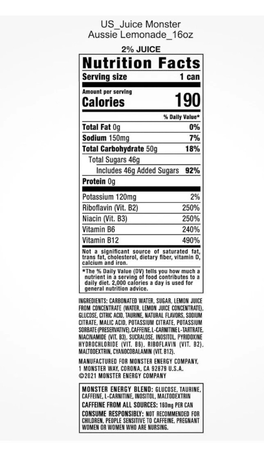 ( 15 Pack) Monster JUICE Exotic Aussie Style Lemonade Sports Energy Drink 16 Oz