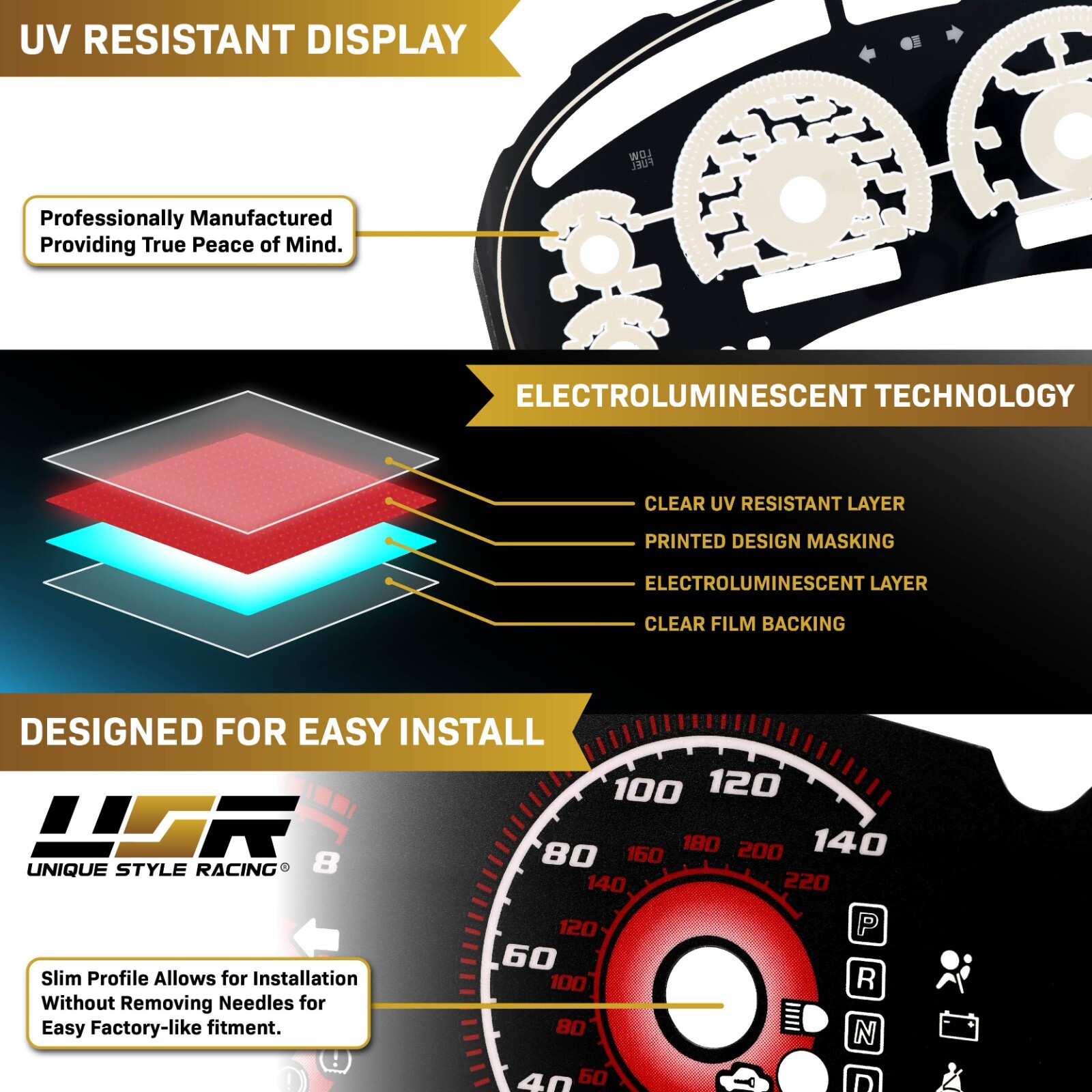 BLUE Glow Gauge Black Overlay For 98-04 Chevy S10/Blazer TACH Instrument Cluster