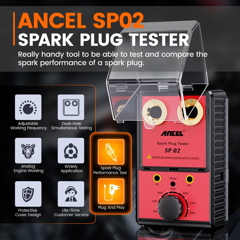 ANCEL Car Spark Plug Tester Ignition System Double Hole Detector Spark Plug