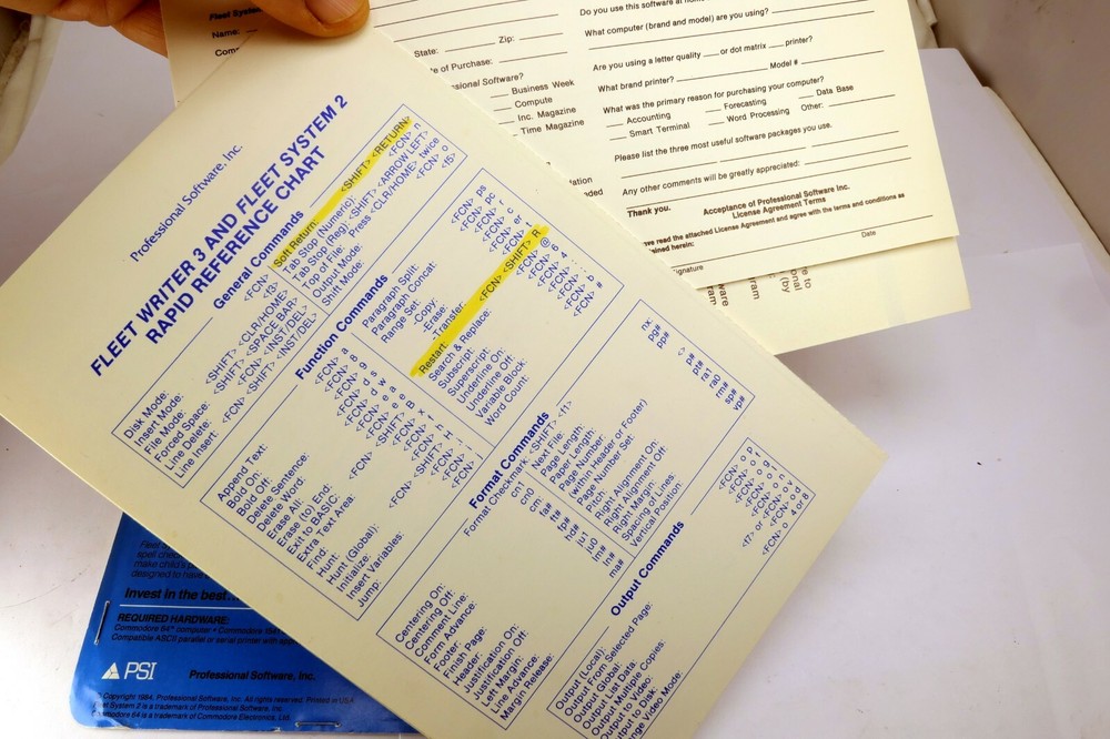 Fleet Systems 2 for Commodore 64 software reference chart