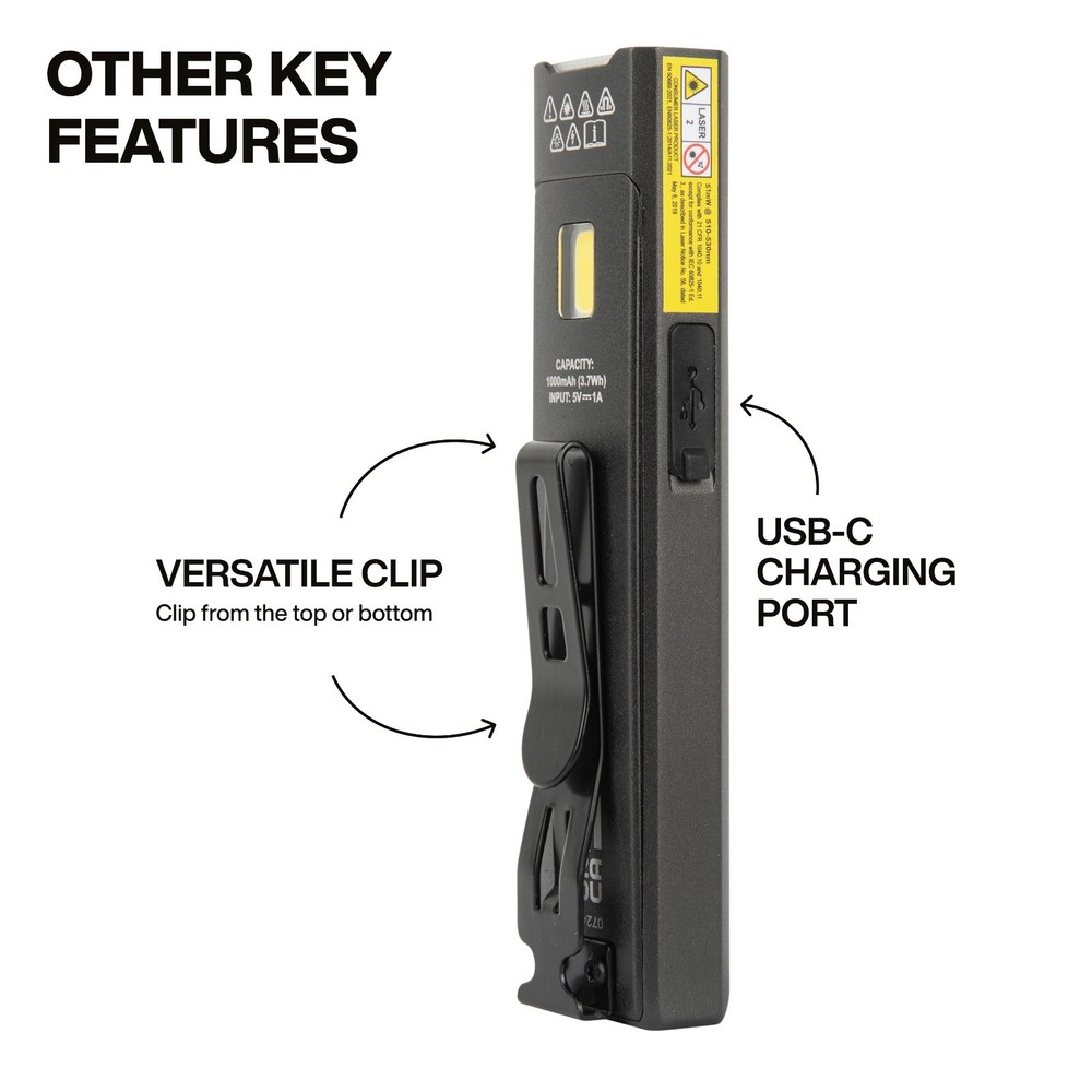 Klein Tools 56074 Rechargeable Slim-Profile LED Pocket Flashlight with Laser