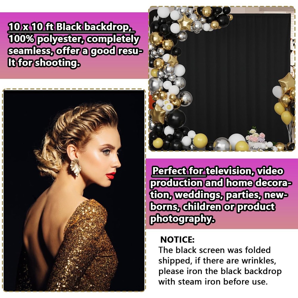 Black Backdrop 10 X 10 Ft, Solid Photo 10x10ft, black backdrop