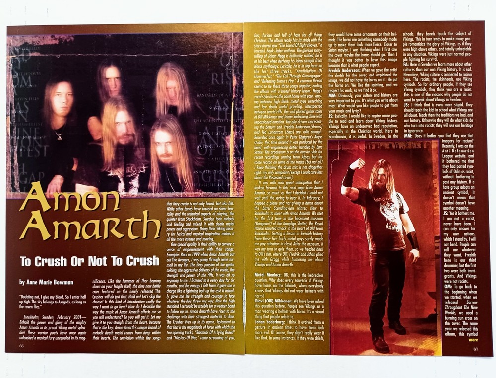 AMON AMARTH OLAVI MIKKONEN INTERVIEW-2001 4PG MAGAZINE ARTICLE PINUP CLIPPING