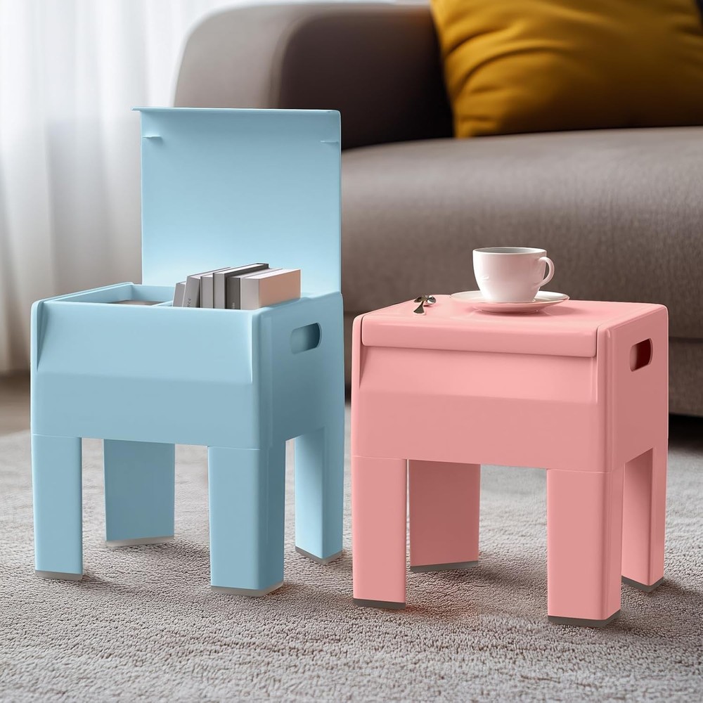 Modern Nightstand Multifunctional Plastic Bedside Table W/ Storage Space Side