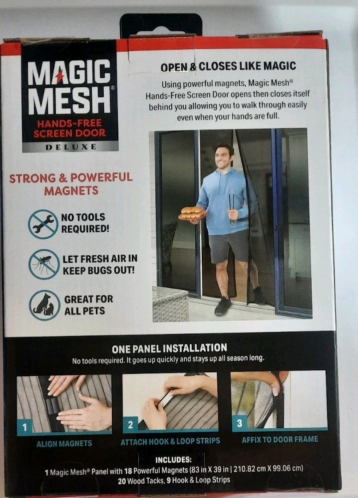 Magic Mesh Deluxe Hands-Free Screen Door Sealed New Improved Heavy Duty Mesh