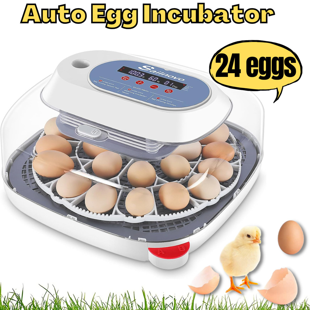 24 Egg Incubator w/ Automatic Egg Turning Temperature Control Humidity Display