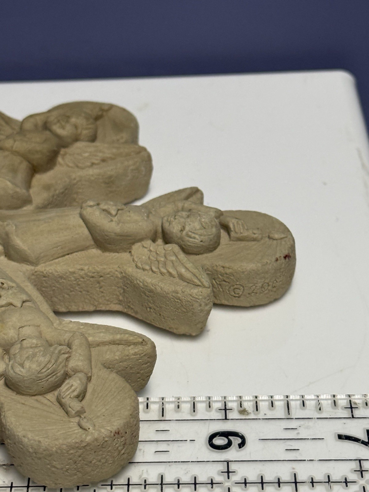 Hand Cast Stone Snowflake Shaped Ornament W/Angels Wall Decor By George CARRUTH