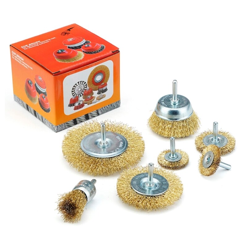 7x Wire Brush Brass Plated Brushes Drill Rotary Tools Metal Rust Removal