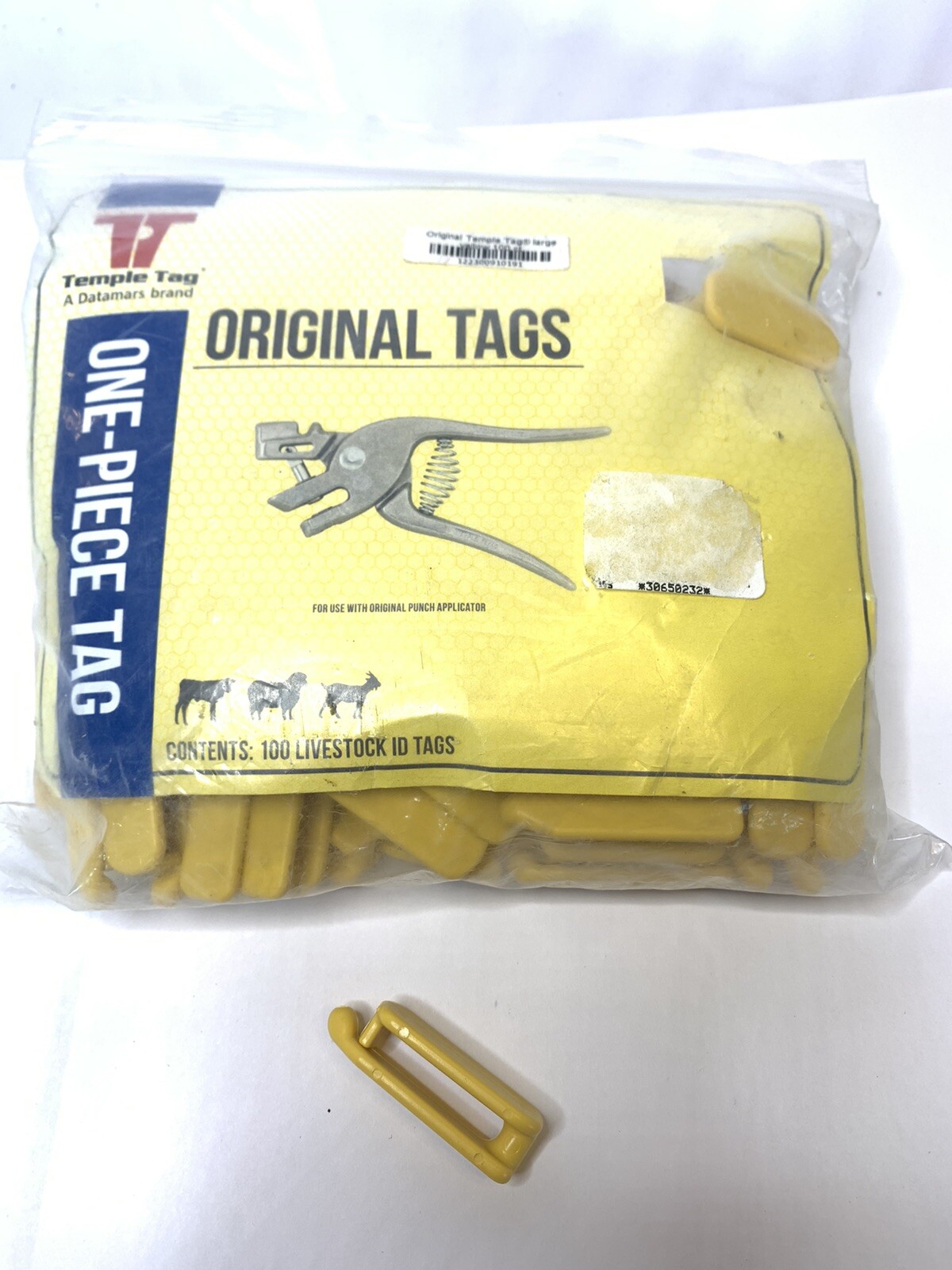100, Original Temple One-piece Blank Yellow Livestock Cow, Large ID Tags