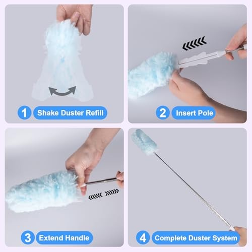 30 Count Duster Refill kit, Duster for Cleaning with Extension Pole, Blue