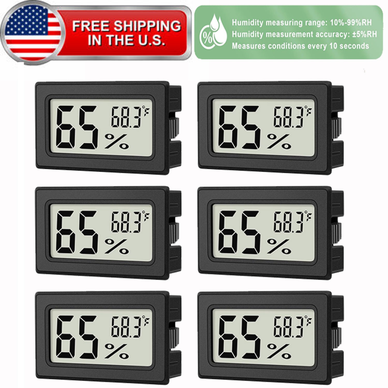 6 Pack Digital Cigar Humidor Hygrometer Thermometer Temperature Gauge Meter LED