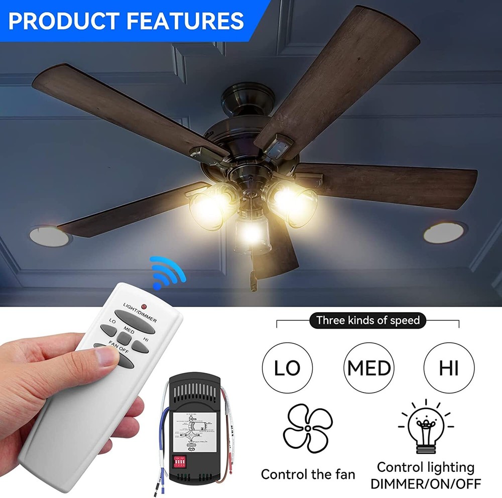 Ceiling Fan Remote Control Replacement for Harbor Breeze Hampton 3 Speed Dimmer