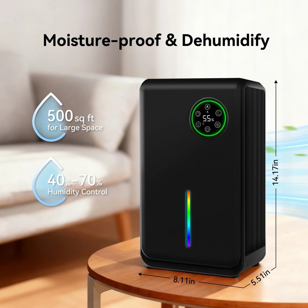 HUMSURE Semiconductor Dehumidifier 120oz High-Capacity LED Remote Control Timer