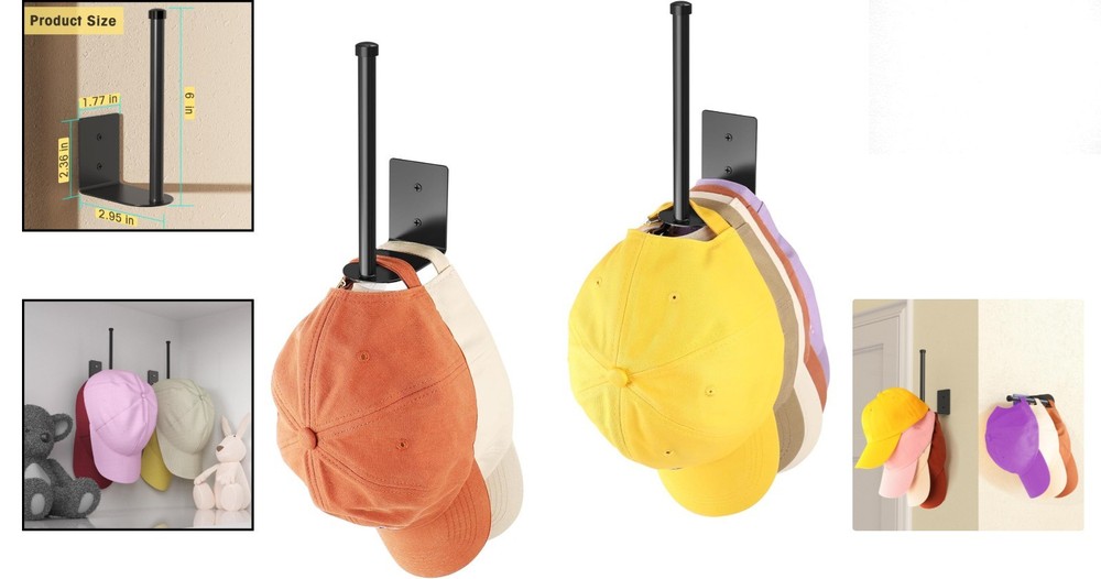 Versatile 2 Pack Hat Holders - Strong Adhesive & Wall Drilled for Easy Setup