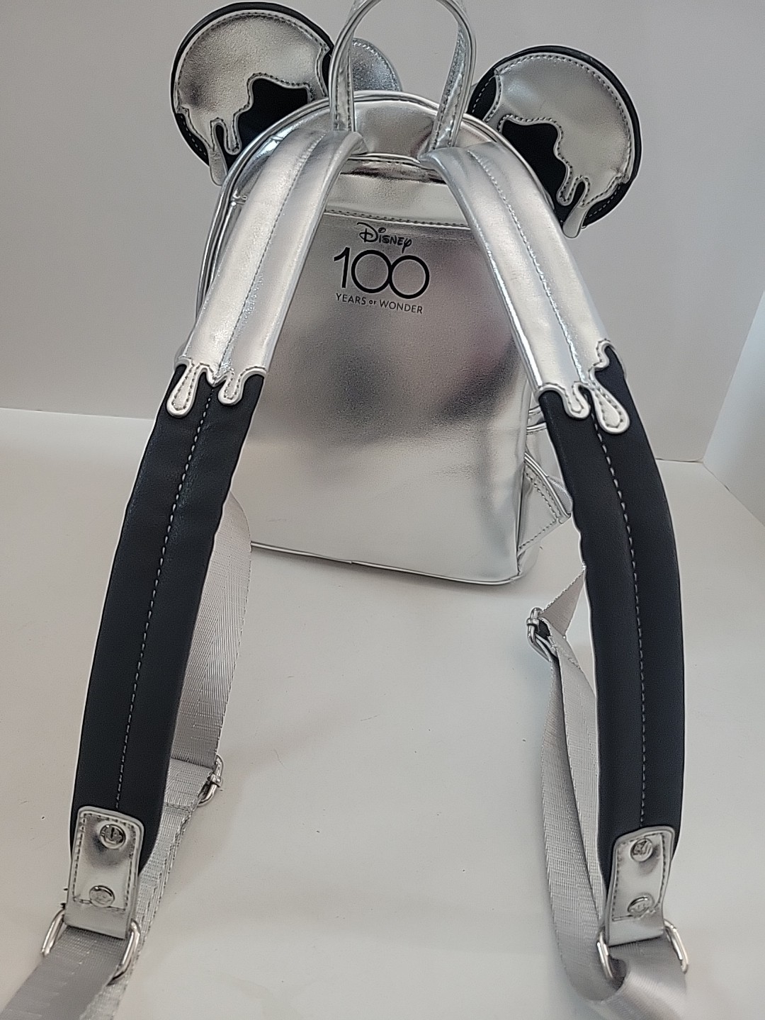 Disney Parks 100 Years Loungefly Minnie Mouse Mini Backpack Platinum Silver Drip