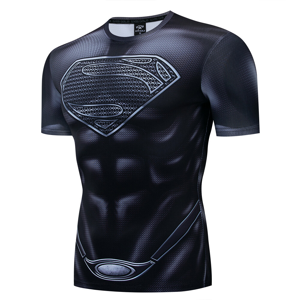 Men's T-shirts Superman Superhero Compression Tights Tops Short Sleeve Tee Gym
