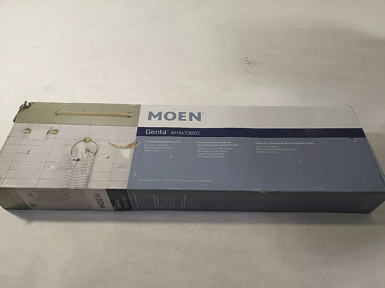 MOEN Genta Bath Hardware Set w/Towel Bar Paper Holder Towel Ring Bronzed Gold