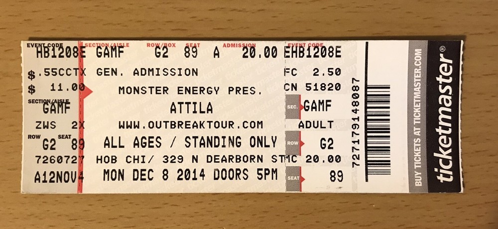 2014 ATTILA / CROWN THE EMPIRE HOUSE OF BLUES CHICAGO CONCERT TICKET STUB