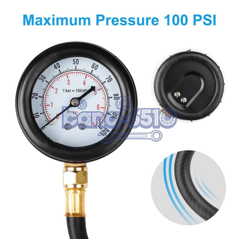 Fuel Injection Pressure Tester Injector Pump Gauge Kit with 3 Connectors 100 PSI