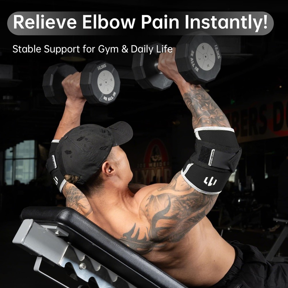 MANUEKLEAR Adjustable Compression Elbow Wraps for Weightlifting(1 Pair), Elbo...