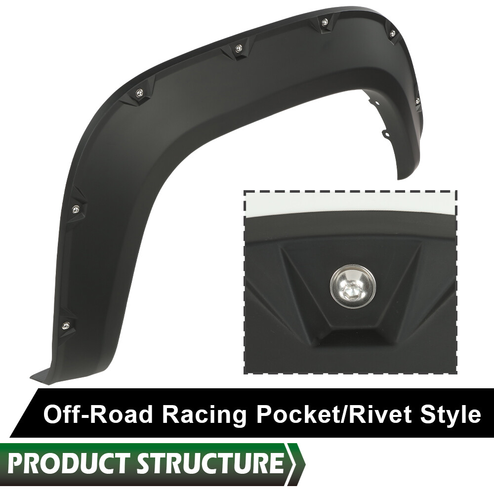 4pcs Fit For 16-22 Toyota Tacoma Pocket Rivet Style Fender Flares Smooth Black