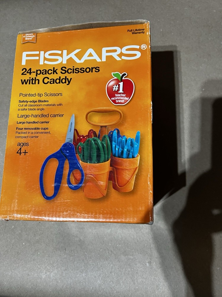 Fiskars Kids Scissors & Caddy 24 COUNT Pointed Tip 5" Class Pack