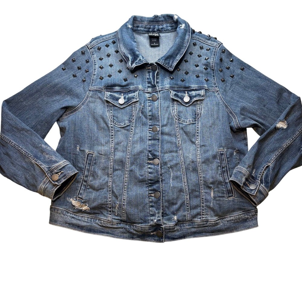 AC/DC Distressed Studded Denim Jacket Sz 2X