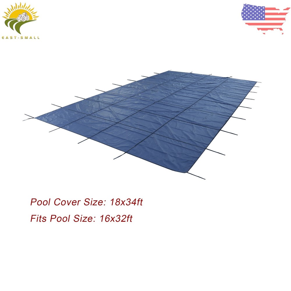 Rectangle Inground Pool Safety Cover For 16 x 32FT Blue Mesh Solid With Tools