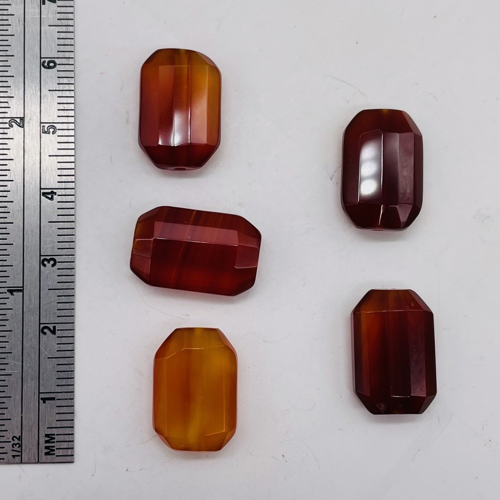 Faceted Carnelian Agate 12x18mm Rectangular Beads | 5 Beads |