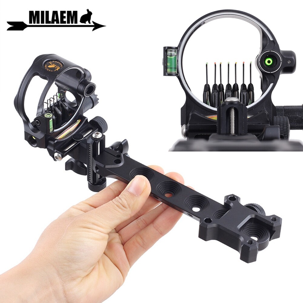 Compound Bow Sight 7 Pin (.019) Archery Micro Adjustable Optical Fiber Hunting
