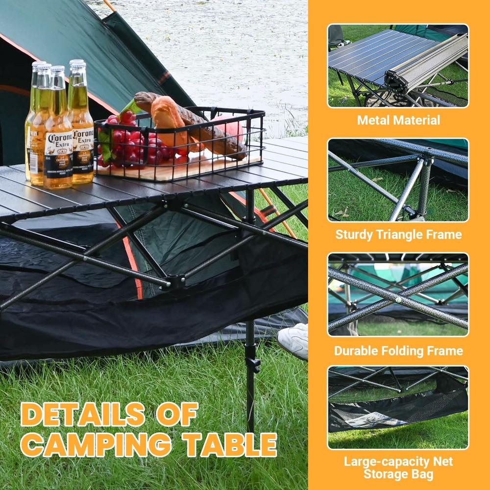 Camping Table Foldable, Height Adjustable Aluminum Roll Up Table with Easy Ca...