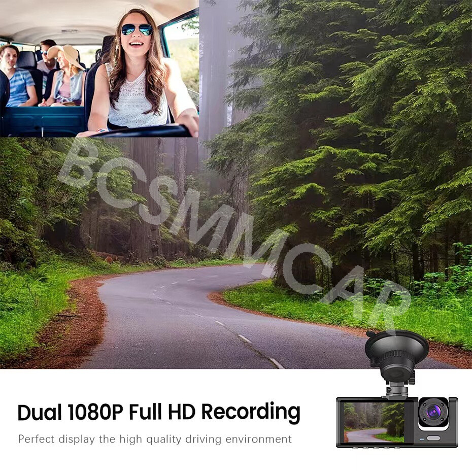 Car Dash Cam Video Recorder Front/Rear/Inside Camera G-sensor Motion Detection