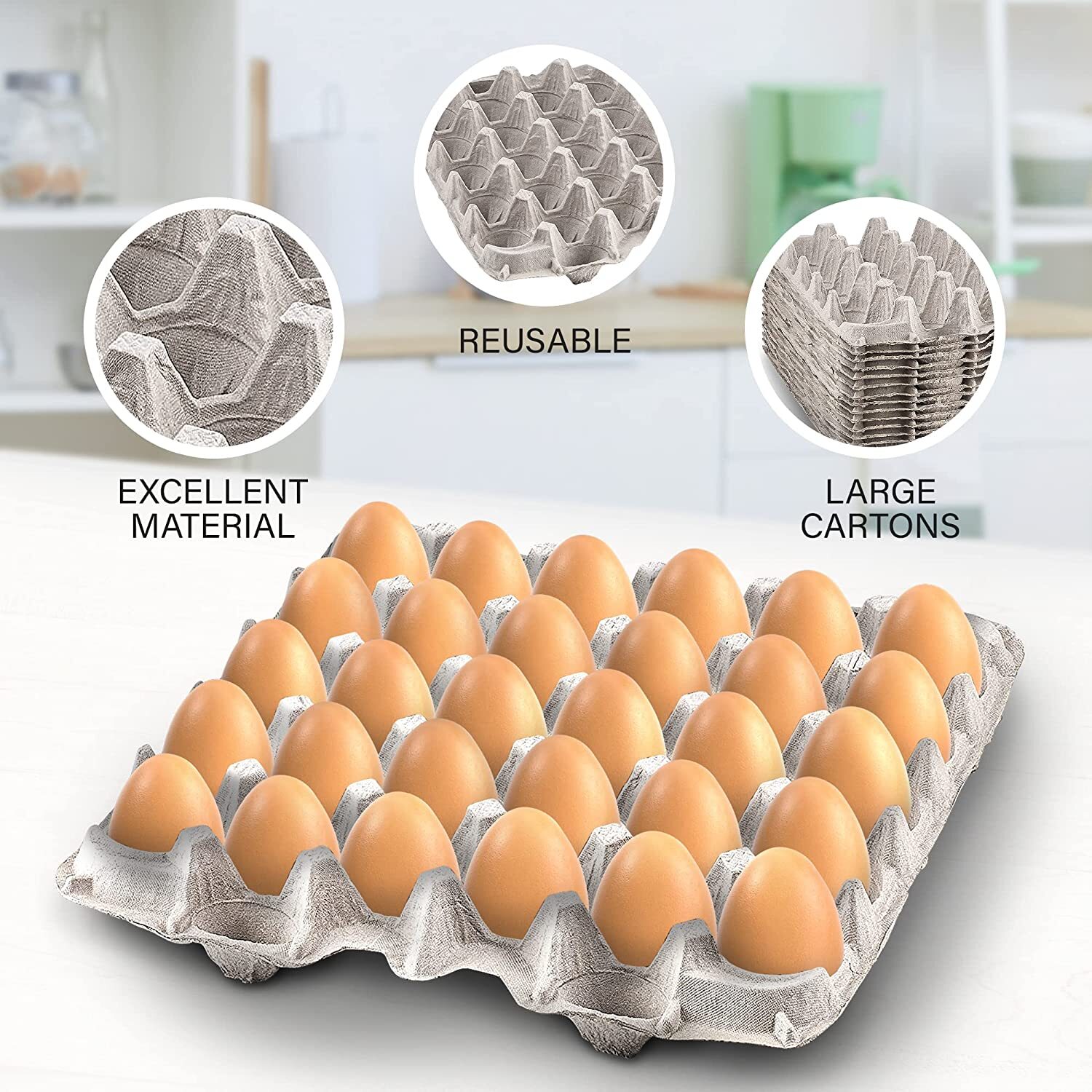MT Products Pulp Flat Egg Cartons | Stores 30 Large to Small Eggs - Pack of 15