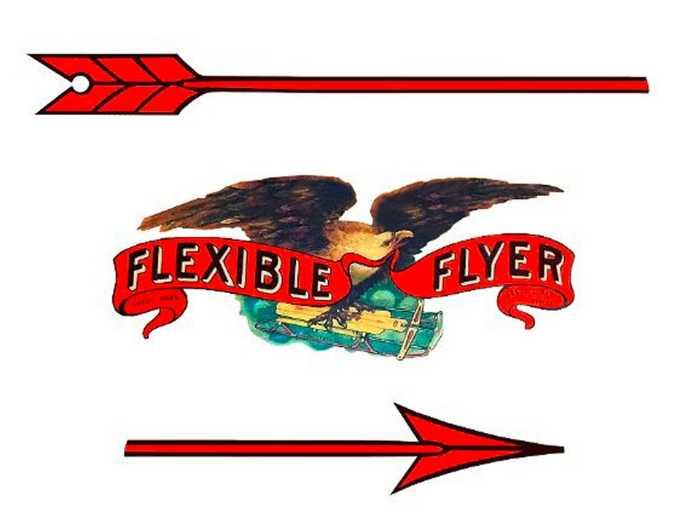 FLEXIBLE FLYER DECAL WATER SLIDE, EAGLE /SLED LASER PRINTED WHITE BACKING