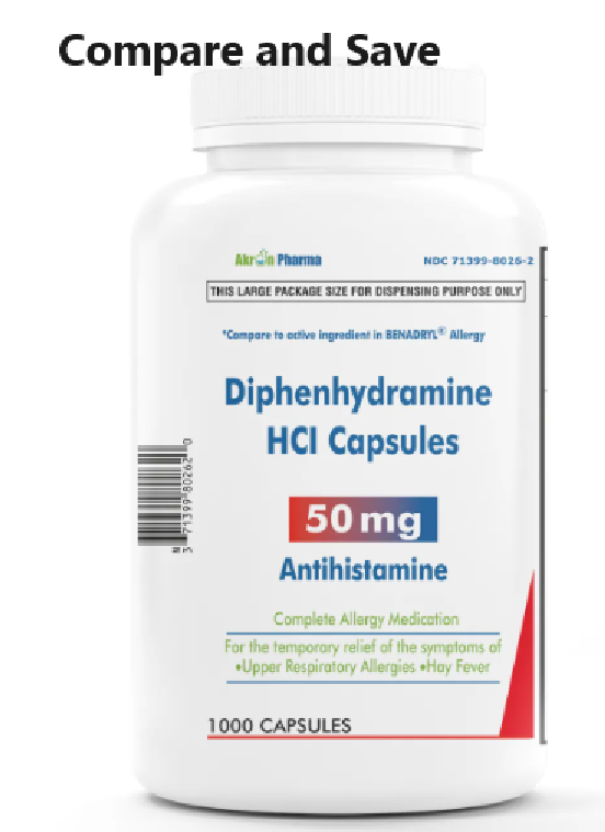 Generic Benadryl Major Banophen Antihistamine Diphenhydramine 50mg Caps 1000ct