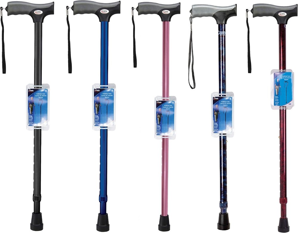 Carex Soft Grip Walking Cane - Height Adjustable with Wrist Strap Black