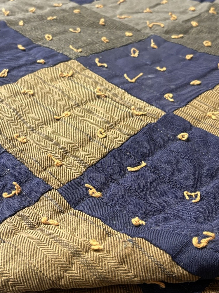 Antique Quilt Handmade 70 X 71 Patchwork Diamond Design Rustic