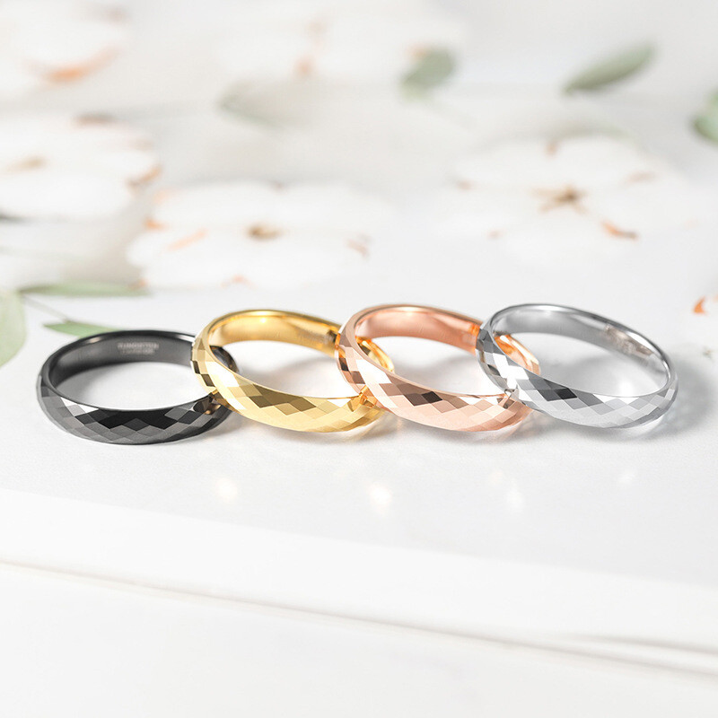 4mm Womens Mens Rings Multi-Faceted Tungsten Wedding Band for Women Comfort Fit
