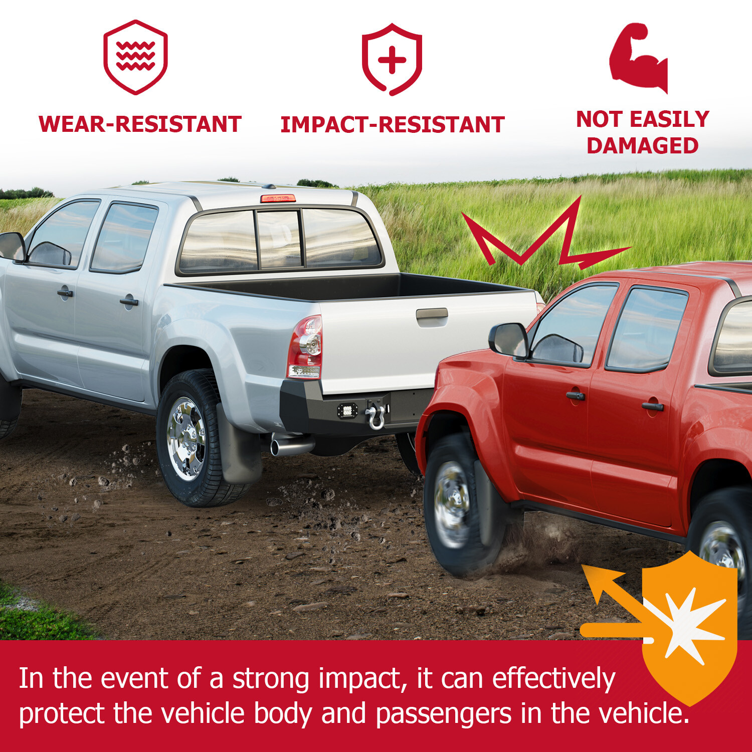 HECASA Black Rear Bumper For Toyota Tacoma 2005-2015 w/License Plate LED Lights