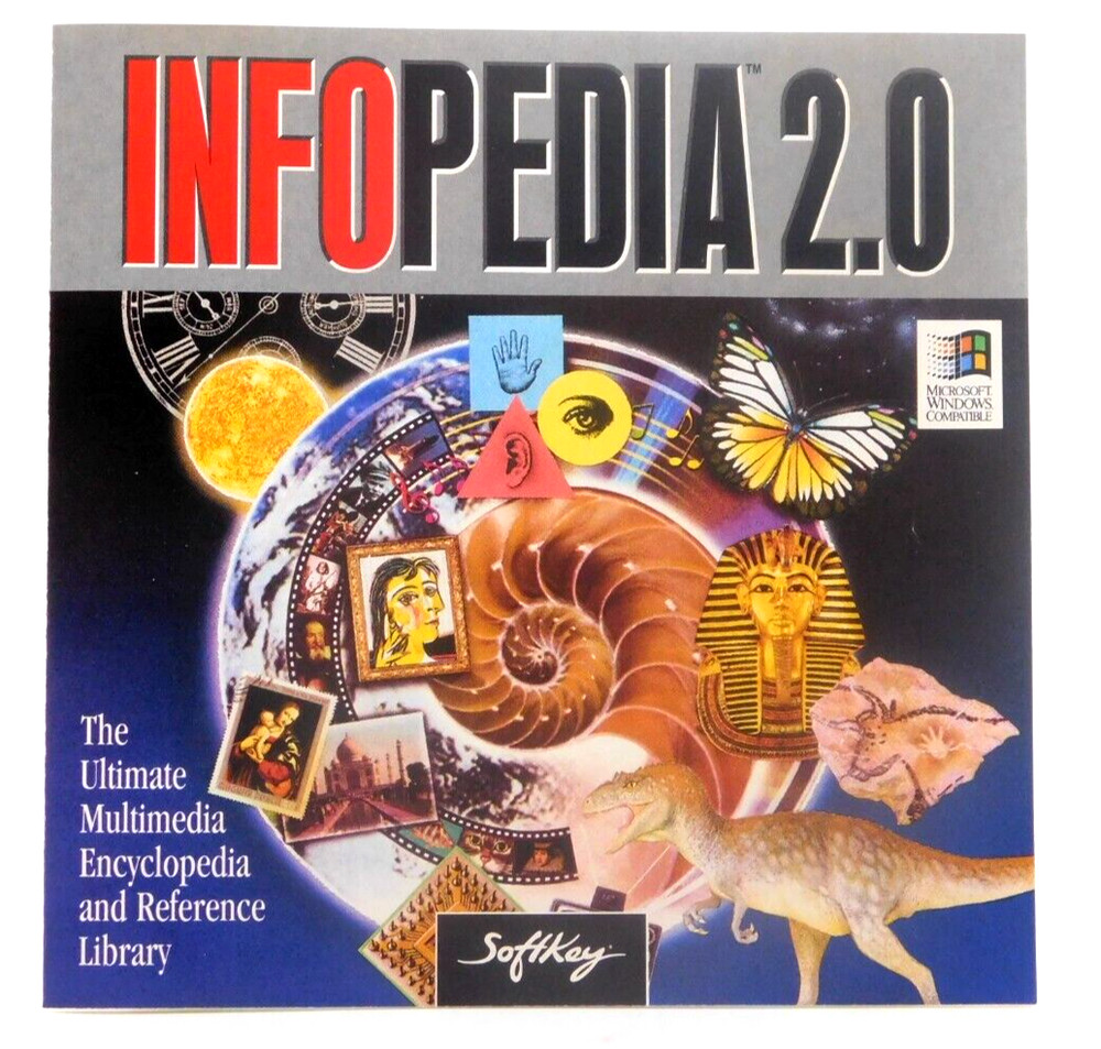 CD Rom Infopedia 2.0 Ultimate Multimedia Encyclopedia Soft Key 92-95 PC