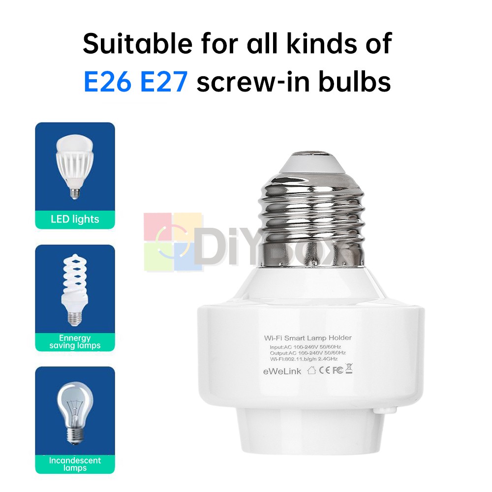 2PCS Smart WiFi Bulb Socket E26 E27 Light Bulb Adapter EWeLink Google Control