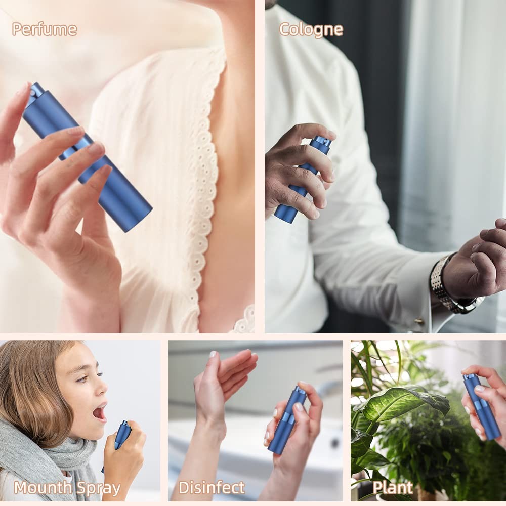 LISAPACK 8ml Travel Perfume Atomizer Spray Bottles, Refillable 3Pack Empty Blue
