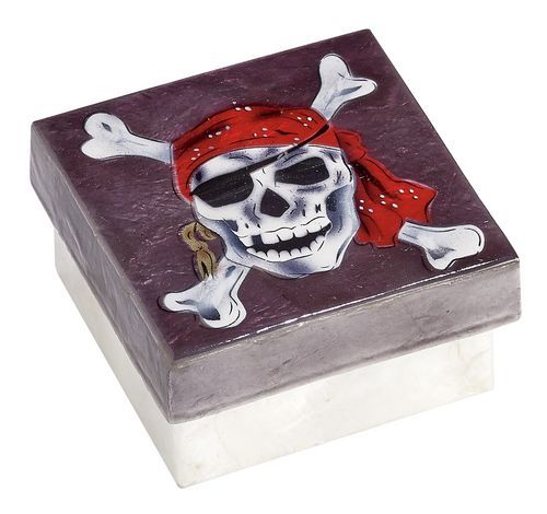 1206*      PIRATE SKULL AND CROSS BONES  ~ CAPIZ SHELL TRINKET BOX