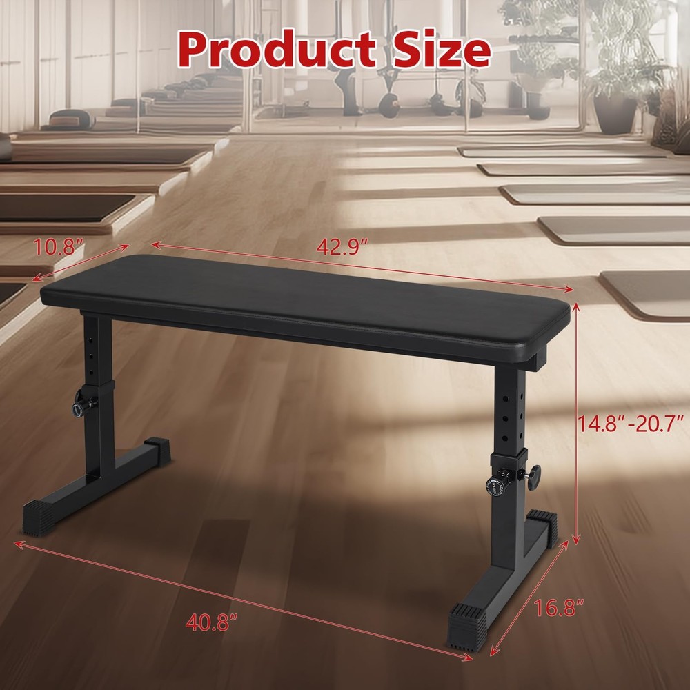 Flat Weight Bench, Utility Workout Adjustable Height Weight Bench Press with ...