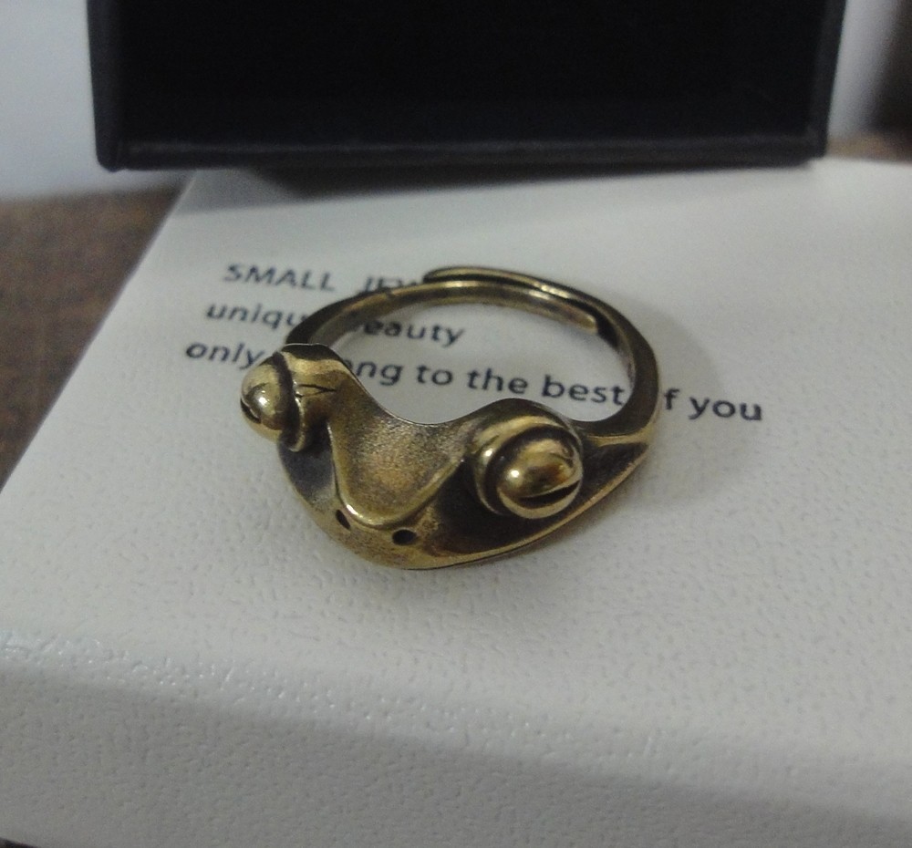 Retro Brass Frog Toad Statue Adjustable Ring US Size 6-8