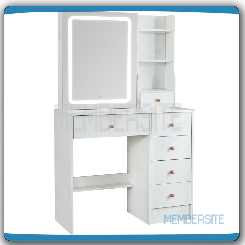 Makeup Vanity Desk Dressing Table With Smart LED Mirror & Stool 6 Drawers Shelf