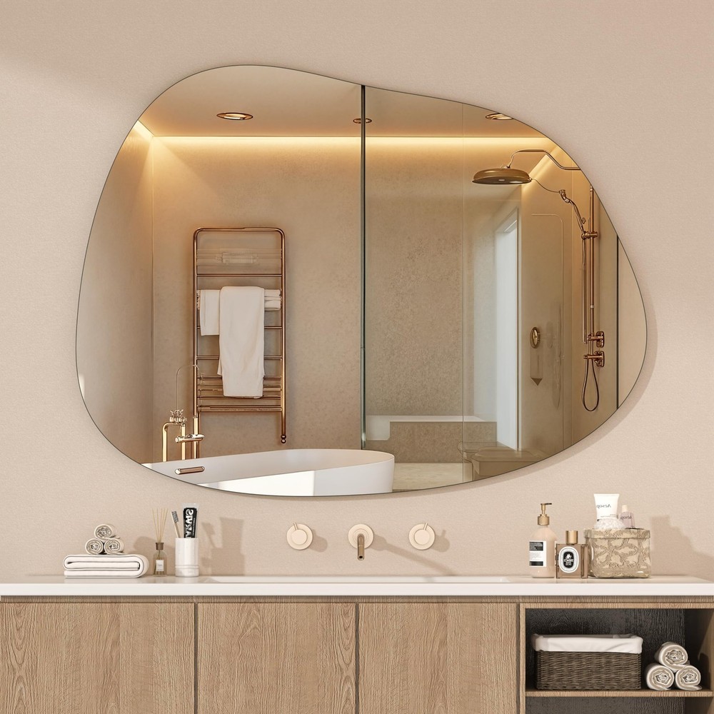 Irregular Wall Mirror - 40"x30" Asymmetrical Frameless Mirror, Modern Decorat...